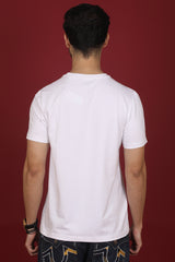 Men's White Lycra Single Jersey Round Neck T-shirt with Logo