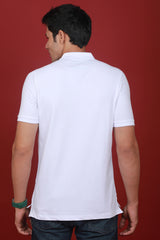 Men's White Lycra Pique Polo T-shirt