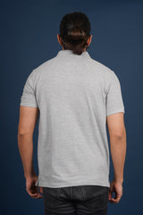 Men's grey melange core pique polo  t-shirt with logo