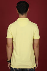 Men's Light Yellow Enzyme Wash Pique Polo T-shirt