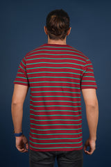 Men's Maroon/Leaf Green striped round neck t-shirt