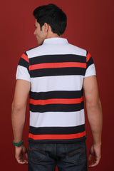 Men's Red/White/Dark Navy Striped Pique Polo T-shirt