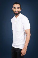 Men's white core pique polo t-shirt with pocket