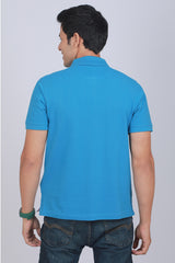 Men's Teal Blue Pique Polo T-shirt with Logo Embroidery