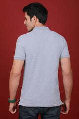 Men's Grey Lycra Pique Polo T-shirt