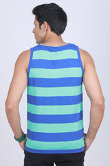 Men's Royal Blue/Lt.Green Single Jersey Sleeveless Striped T-shirt