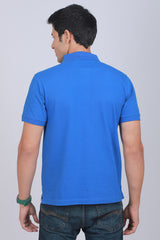 Men's Blue Pique Polo T-shirt with Logo Embroidery