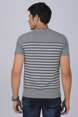 Men's Anthra Mel/White Striped Round Neck T-shirt