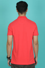 Men's Dark Pink Enzyme Wash Pique Polo T-shirt