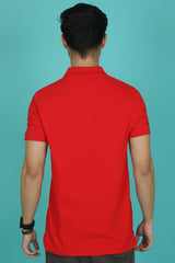 Men's Red Enzyme Wash Pique Polo T-shirt