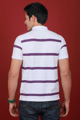 Men's Imperial Purple/White Striped Pique Polo T-shirt