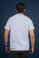 Men's White/Blue striped round neck t-shirt