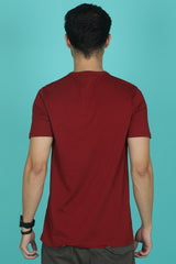 Men's Biking Red Pima Cotton Single Jersey Henley Neck T-shirt with Logo