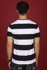 Men's Black/White Striped Round Neck T-shirt