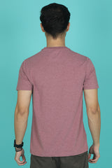 Men's Burgandy Melange Lycra Single Jersey Round Neck T-shirt with Logo