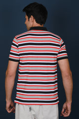 Men's Red/White/Black Striped Pique Polo T-shirt