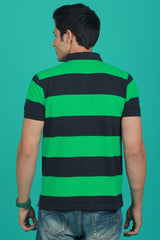 Men's Dark Green/Navy Striped Pique Polo T-shirt