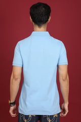 Men's Sky Blue Enzyme Wash Pique Polo T-shirt