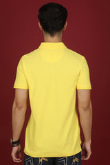 Men's Yellow Enzyme Wash Pique Polo T-shirt