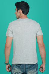 Men's Grey Melange Single Jersey Printed Round Neck T-shirt