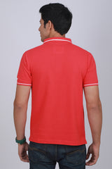 Men's Red Pique Polo Tipping Collar T-shirt