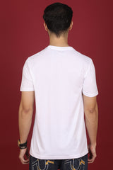 Men's White Pima Cotton Single Jersey Round Neck T-shirt with Logo