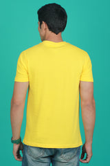 Men's Yellow Printed Single Jersey Round Neck T-shirt
