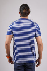 Men's blue/white striped round neck t-shirt