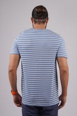 Men's Light Blue/White striped round neck t-shirt