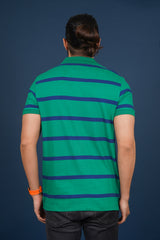 Men's Green/Blue Striped single jersey polo t-shirt