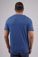 Men's Blue/Black Striped round neck t-shirt