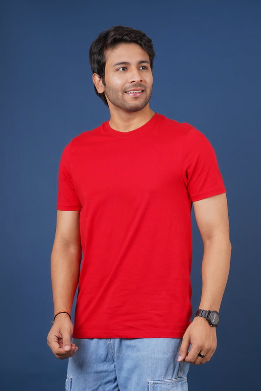 Men's Tango Red Pima Cotton Single Jersey Round Neck T-shirt