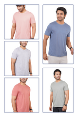 Pack of 5 Solid Pima Cotton Single Jersey Crew Neck T-Shirts with logo