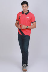 Men's Red Cut & Sew Pique Polo T-shirt