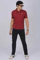 Men's Maroon Core Lycra Pique Polo T-shirt