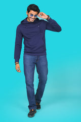 Men's Navy Hooded Jacket with Logo