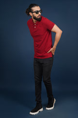 Men's Burgandy core lycra pique polo t-shirt