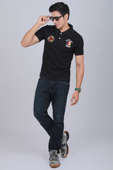 Men's Black Cut & Sew Pique Polo T-shirt