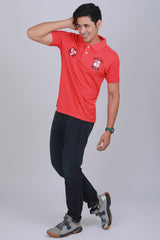 Men's Red Cut & Sew Pique Polo T-shirt