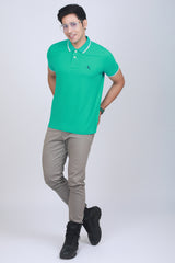 Men's Pool Green Lycra Pique Polo Tipping Collar T-shirt