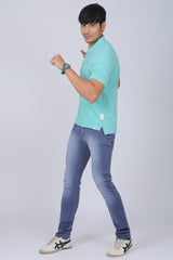 Men's Turquoise Core Lycra Pique Polo T-shirt