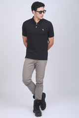 Men's Black Lycra Pique Polo T-shirt