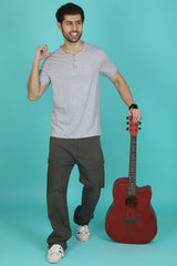 Men's H.Grey Pima Cotton Single Jersey Henley Neck T-shirt with Logo