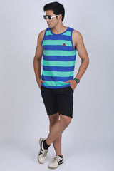 Men's Royal Blue/Lt.Green Single Jersey Sleeveless Striped T-shirt