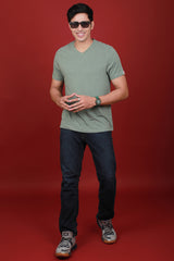 Men's Olive Melange V-neck T-shirt