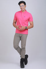 Men's Pink Core Pique Polo Embroidery T-shirt with Pocket