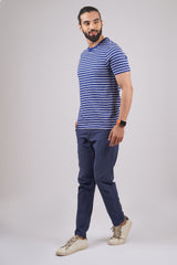 Men's blue/white striped round neck t-shirt