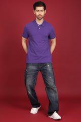 Men's Purple Enzyme Wash Pique Polo T-Shirt