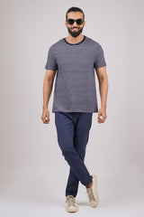 Men's Navy/White striped round neck t-shirt