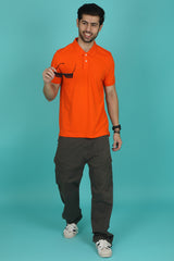 Men's Orange Enzyme Wash Pique Polo T-shirt